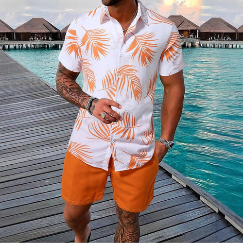 Herren Kurzarmhemd und Shorts Set mit tropischem Muster Echoarchiv