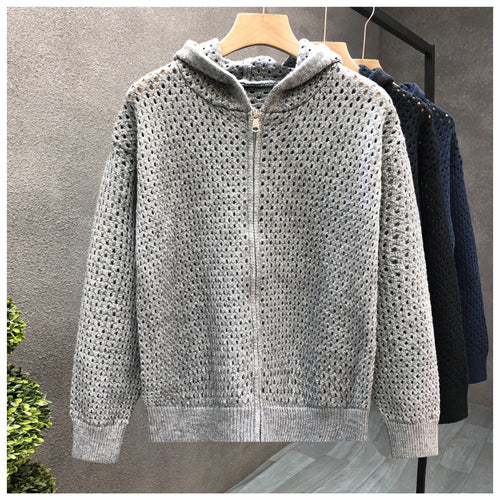 Unisex Leichte Lochstrick-Kapuzenzipjacke mit Ajourmuster Echoarchiv