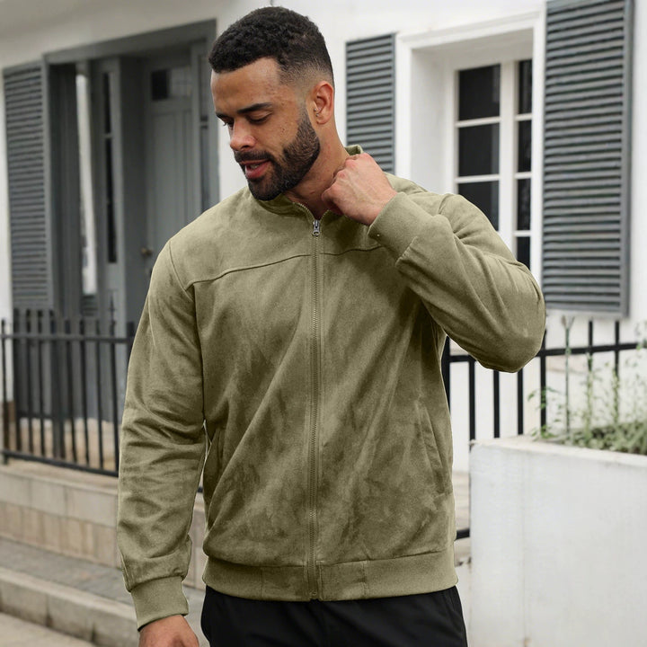 Herren Leichte Bomberjacke im Velours-Look mit Reißverschluss und Rippbündchen Echoarchiv