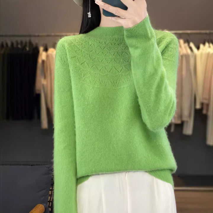 Damen Kuscheliger Mohair‑Optik Pullover mit Zierstruktur am Oberteil und Stehkragen Echoarchiv