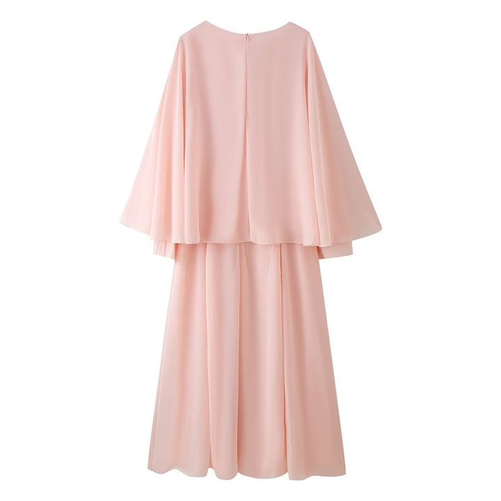 Damen Fließendes Maxikleid mit Cape-Überwurf und mehrlagigem Chiffon-Top Echo Archiv