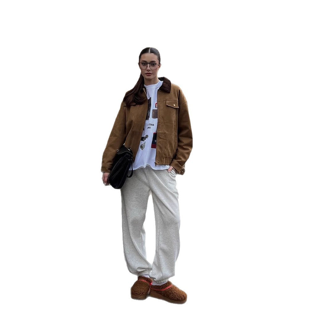 Damen Boxy-Suede-Blousonjacke mit Cordkragen und Teddyfutter Echoarchiv