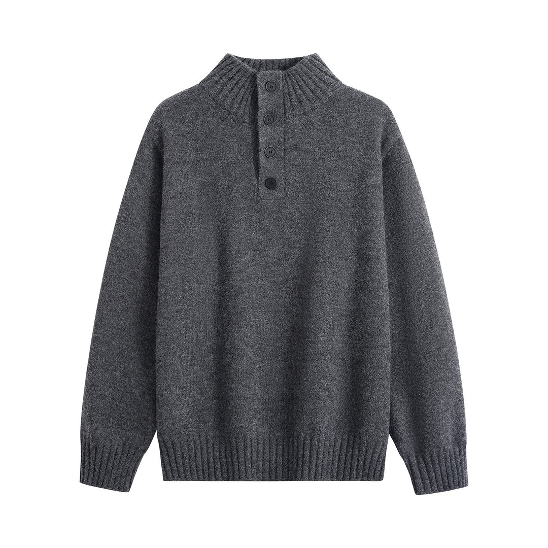 Herren Oversize-Strickpullover mit halber Knopfleiste, hohem Rippkragen & geripptem Saum Echoarchiv