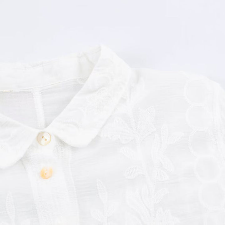 Damen Bestickte Baumwollbluse mit Lochstickerei und dreiviertelärmeln Echoarchiv