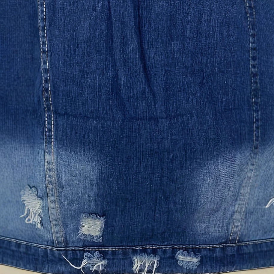 Damen Oversize Longline-Denimjacke mit Distressed-Details und Pattentaschen Echo Archiv