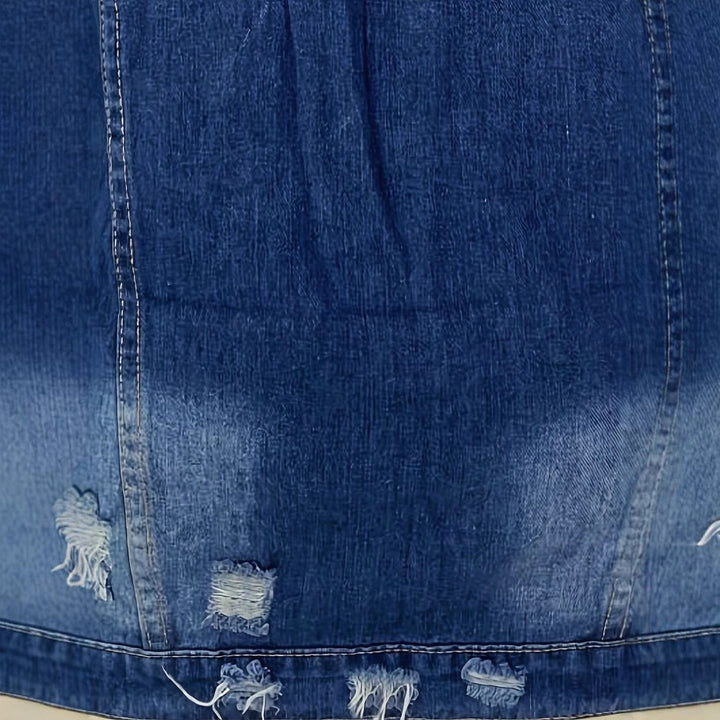 Damen Oversize Longline-Denimjacke mit Distressed-Details und Pattentaschen Echo Archiv