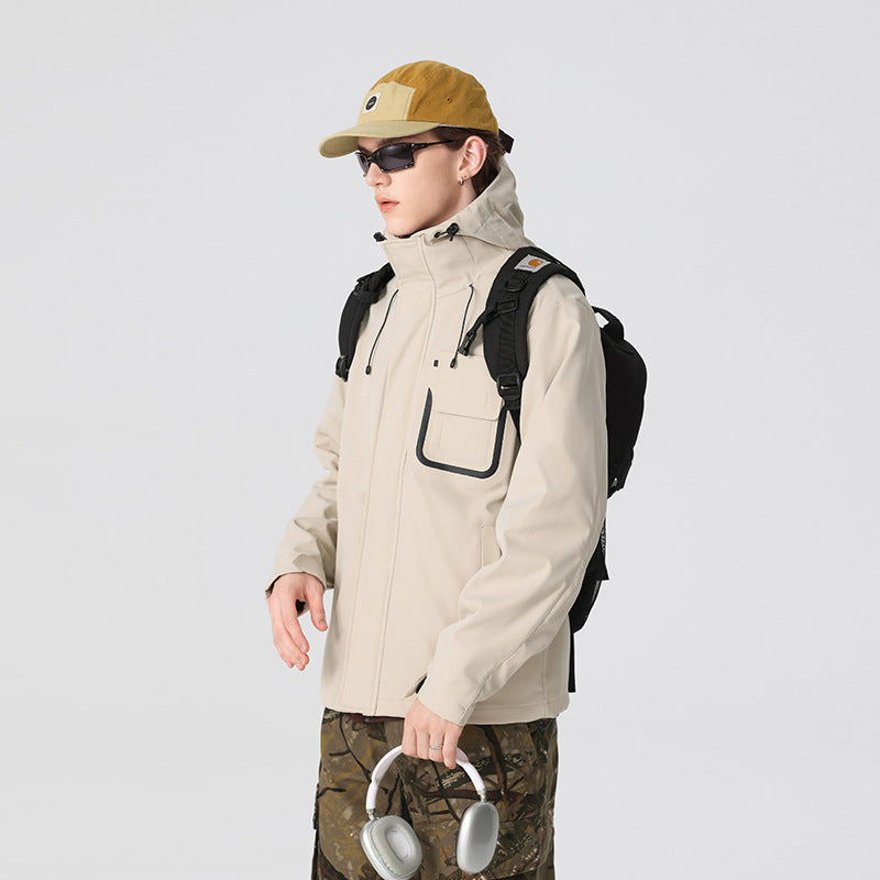 Herren Technische Funktionsjacke mit Kapuze, wasserabweisendem Softshell und Brustklappen-Tasche Echo Archiv