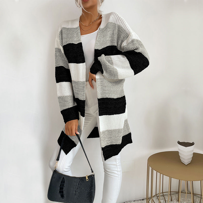 Damen Lässiger Strickmantel mit Streifen Echo Archiv