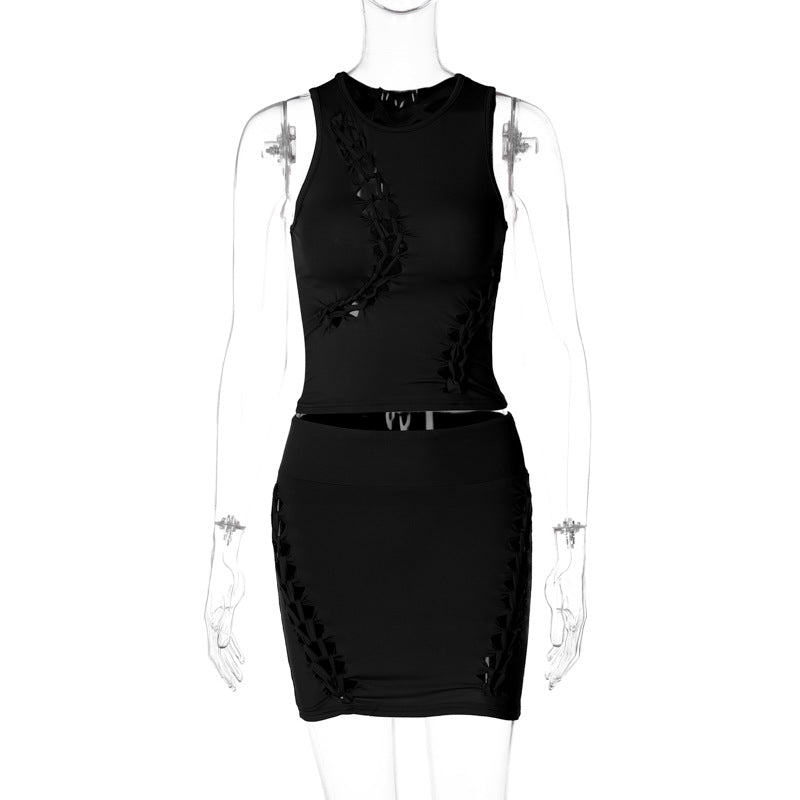 Damen Sportliches Crop-Top und Rock Set Echo Archiv