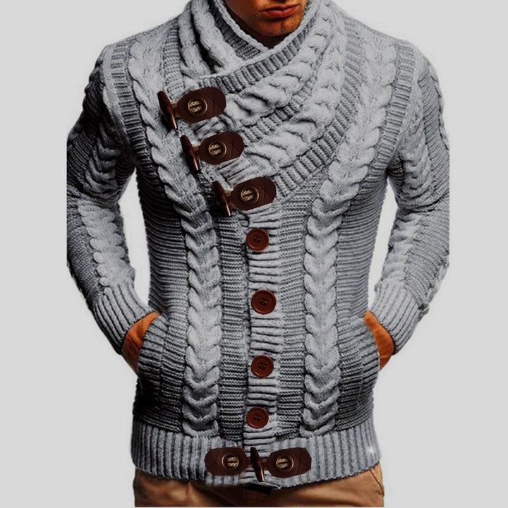 Herren Strickjacke mit großem Kragen und Zopfmuster Echoarchiv