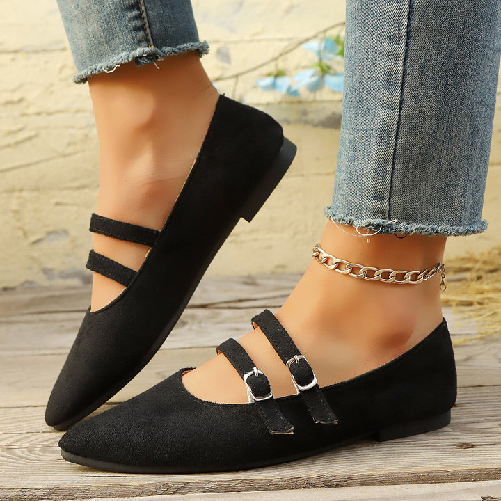 Damen spitze Mary-Jane Ballerinas mit doppelt verstellbaren Schnallenriemen und gepolstertem Komfortfußbett – Lioré