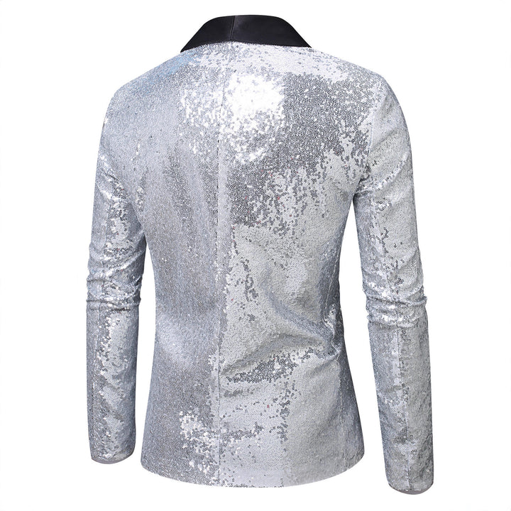 Herren eleganter Pailletten Blazer mit glänzendem Revers Echoarchiv