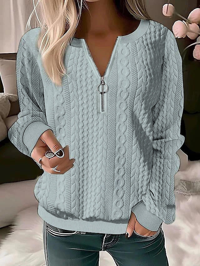 Damen Strickpullover mit Zopfmuster und halbem Reißverschluss Echoarchiv