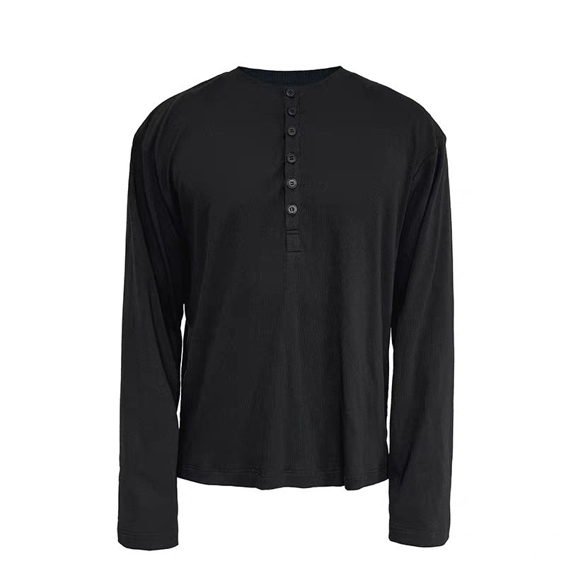 Herren Leichtes Henley-Longsleeve aus Feinrippen‑Jersey mit Knopfleiste und Regular‑Fit Echoarchiv