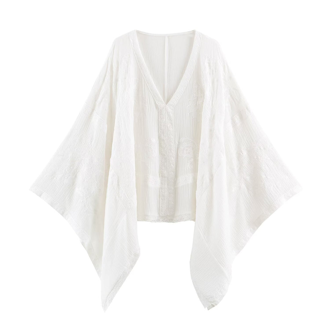 Damen Bestickter Kaftan‑Kimono mit V‑Ausschnitt und fließender Poncho‑Silhouette Echo Archiv