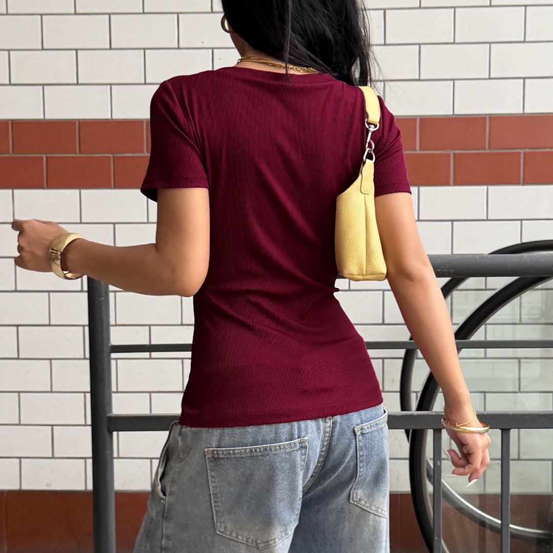 Damen V-Ausschnitt Fitnessoberteil mit strukturiertem Stoff Echo Archiv