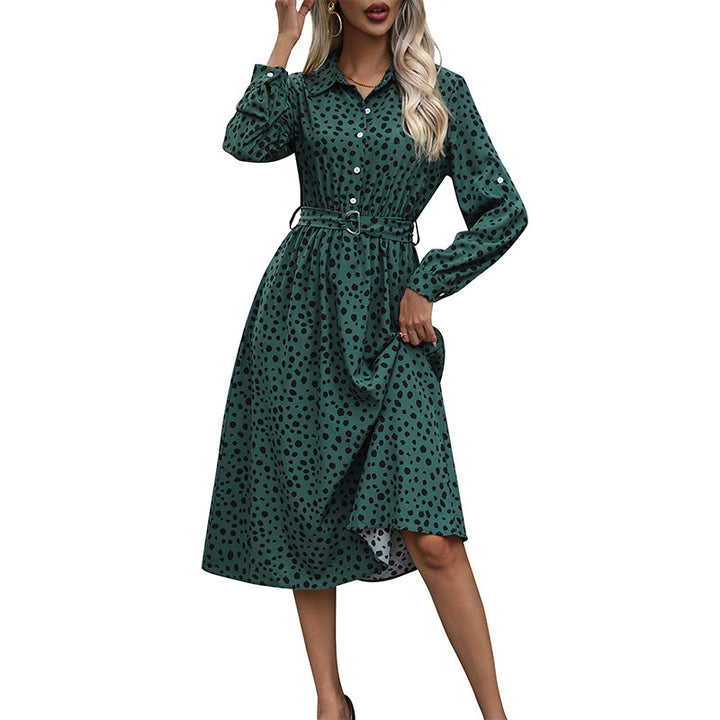Damen Langärmliges Hemdblusenkleid mit Gürtel und Punkten Echo Archiv