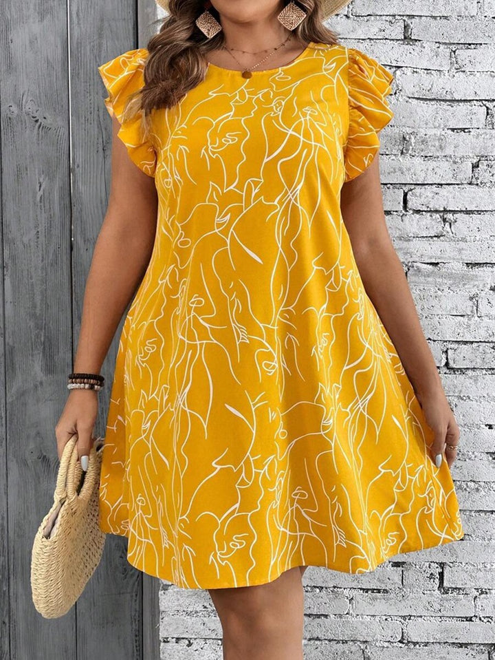Damen Freizeitkleid mit Rüschendetails und einzigartigem grafischen Druck Echo Archiv