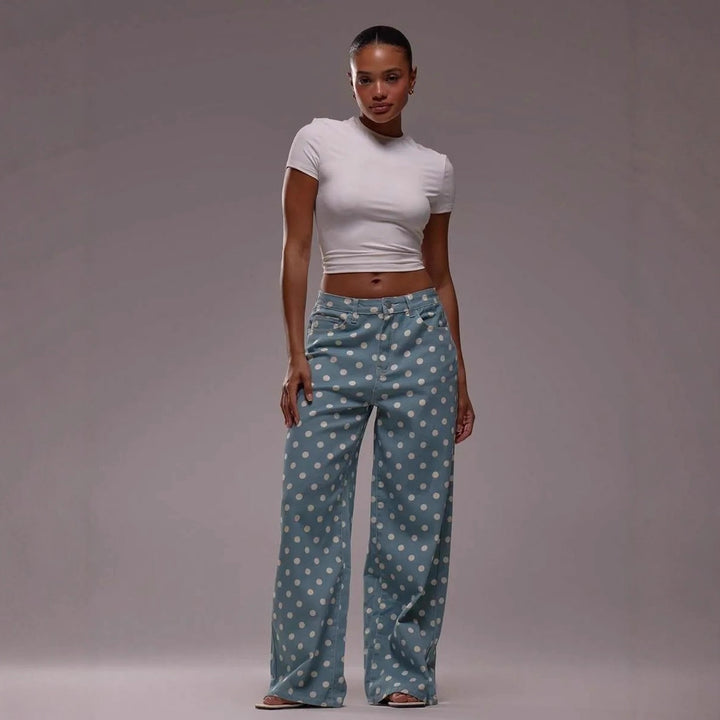 Damen weite Polka-Dot Palazzo-Hosen mit high-waist Schnitt Echo Archiv