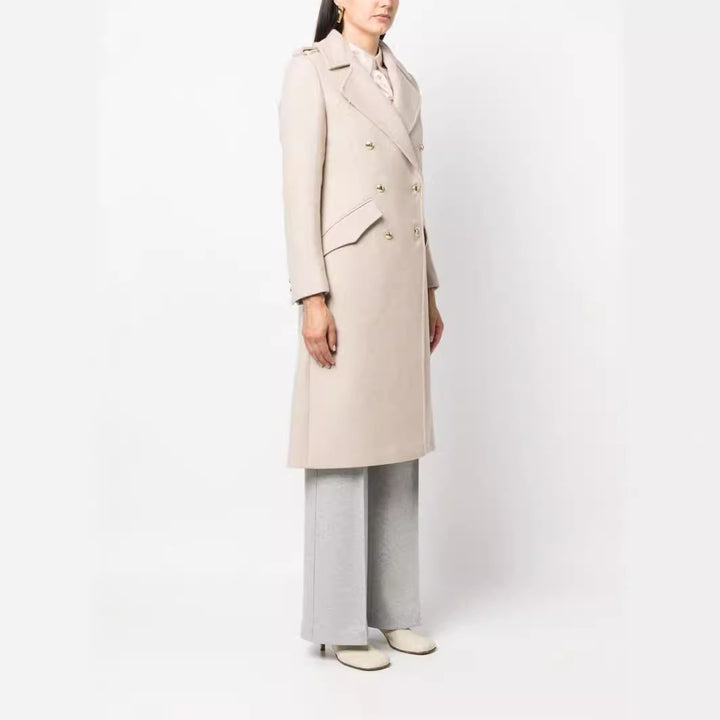 Damen Midilanger Doppelreihiger Tailoring‑Mantel mit taillierter Nahtführung und Zierriegeln Echoarchiv