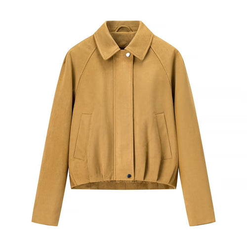 Damen nan kurze Blousonjacke aus Veloursoptik mit Hemdkragen, Raglanärmeln und elastischem Saum Echo Archiv
