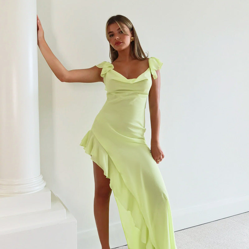 Damen Elegantes Maxi-Kleid mit asymmetrischem Saum und Rüschendetails Echo Archiv