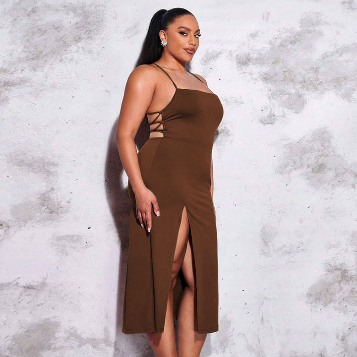 Damen schickes Maxikleid mit Spaghetti-Trägern und seitlichem Schlitz Echo Archiv
