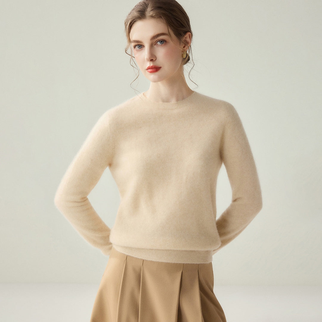 Damen Leichter Rundhalspullover aus Kaschmir‑Look mit extrafeinem Flor und geripptem Saum Echoarchiv
