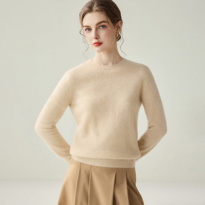 Damen Leichter Rundhalspullover aus Kaschmir‑Look mit extrafeinem Flor und geripptem Saum Echoarchiv