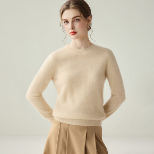 Damen Leichter Rundhalspullover aus Kaschmir‑Look mit extrafeinem Flor und geripptem Saum Echoarchiv