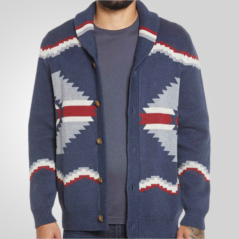 Herren Strickjacke im modernen Ethno-Design mit praktischen Knöpfen Echoarchiv