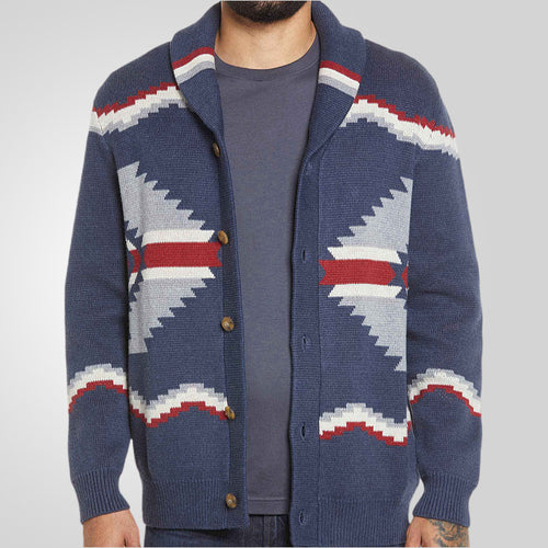Herren Strickjacke im modernen Ethno-Design mit praktischen Knöpfen Echoarchiv