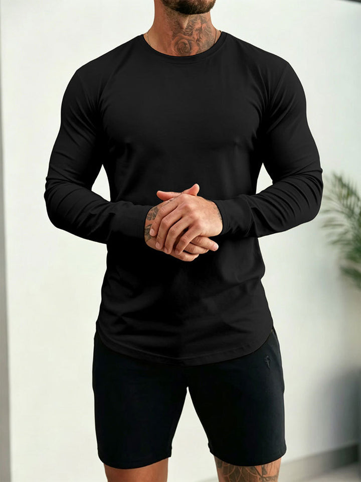 Herren Enganliegendes Langarm-Shirt aus Baumwollstretch mit Rundhals – Orvano