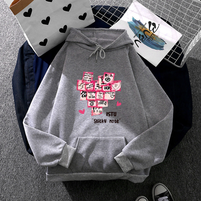 Damen Kapuzenpullover mit Sticky-Note Grafik, Kängurutasche und weichem Fleecefutter – Auréline