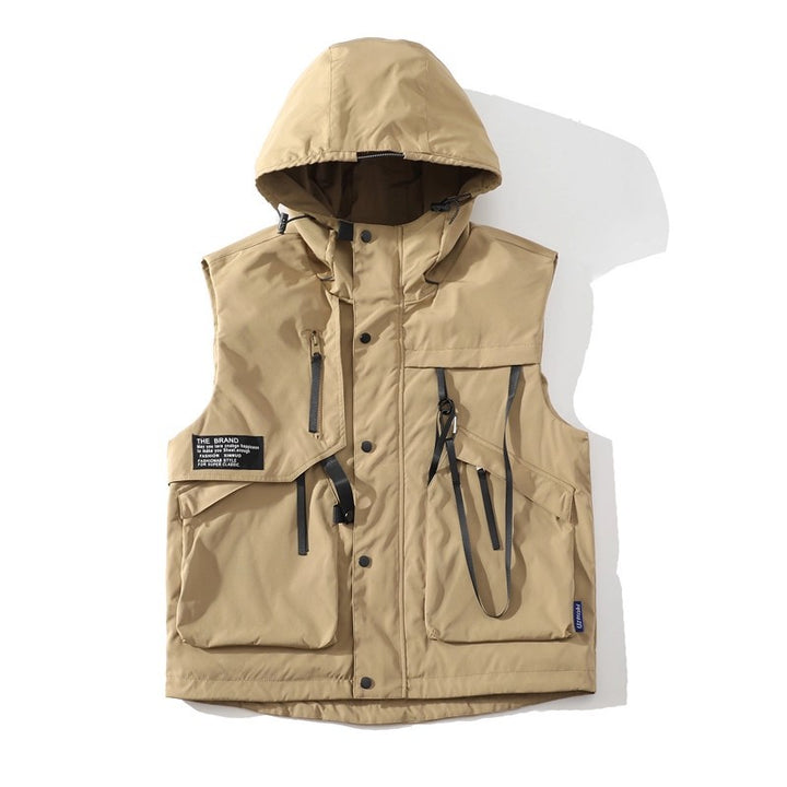 Herren funktionale Outdoor-Weste mit verstellbarem Kapuzendesign und vielseitigen Taschen Echoarchiv