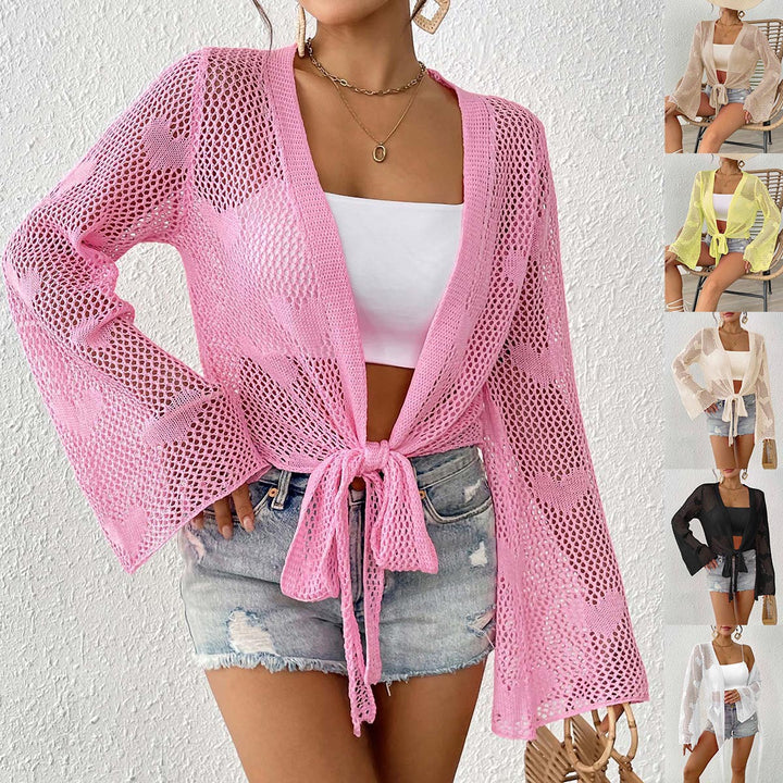 Damen luftiger Strick-Kimono mit offener Front und Kordelzug Echo Archiv