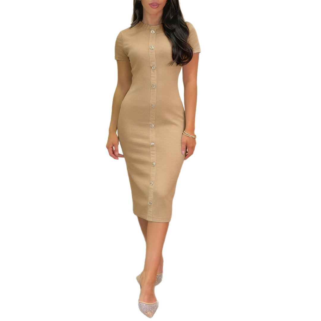 Damen Elegantes figurbetontes Maxikleid mit Knopfleiste und Taschen Echo Archiv