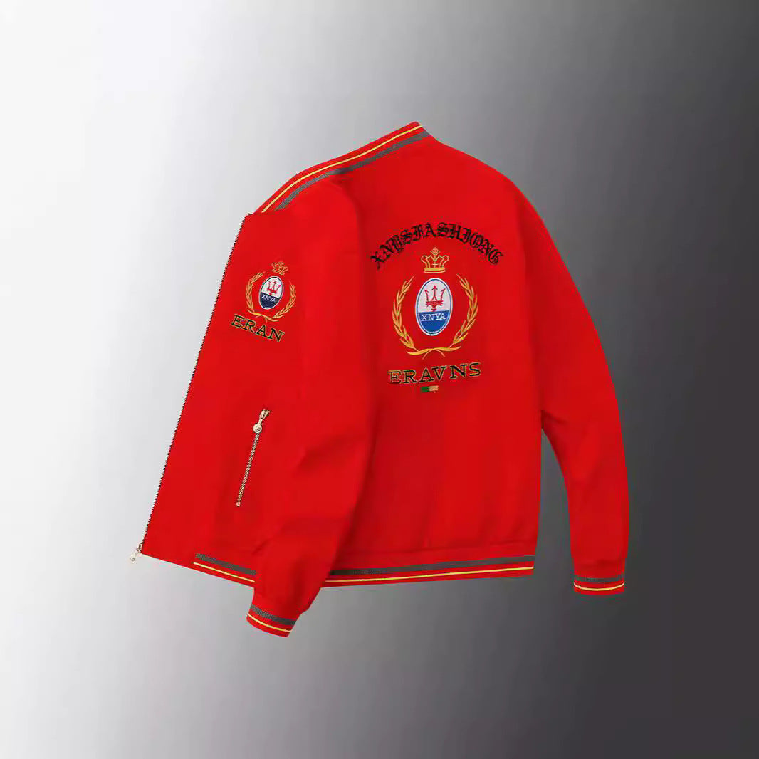 Herren Stickdetail-Bomberjacke im Retro-Crest-Stil mit Emblemstickerei und Reißverschluss-Ärmeltasche Echoarchiv