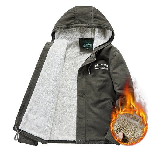 Herren Outdoor-Canvasjacke mit Voll-Sherpa-Innenfutter, Kapuze und Thermo-Isolierung Echo Archiv