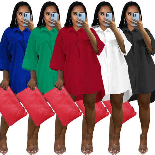 Damen Oversize Hemdblusenkleid mit asymmetrischem Saum und 3/4‑Ärmeln Echoarchiv