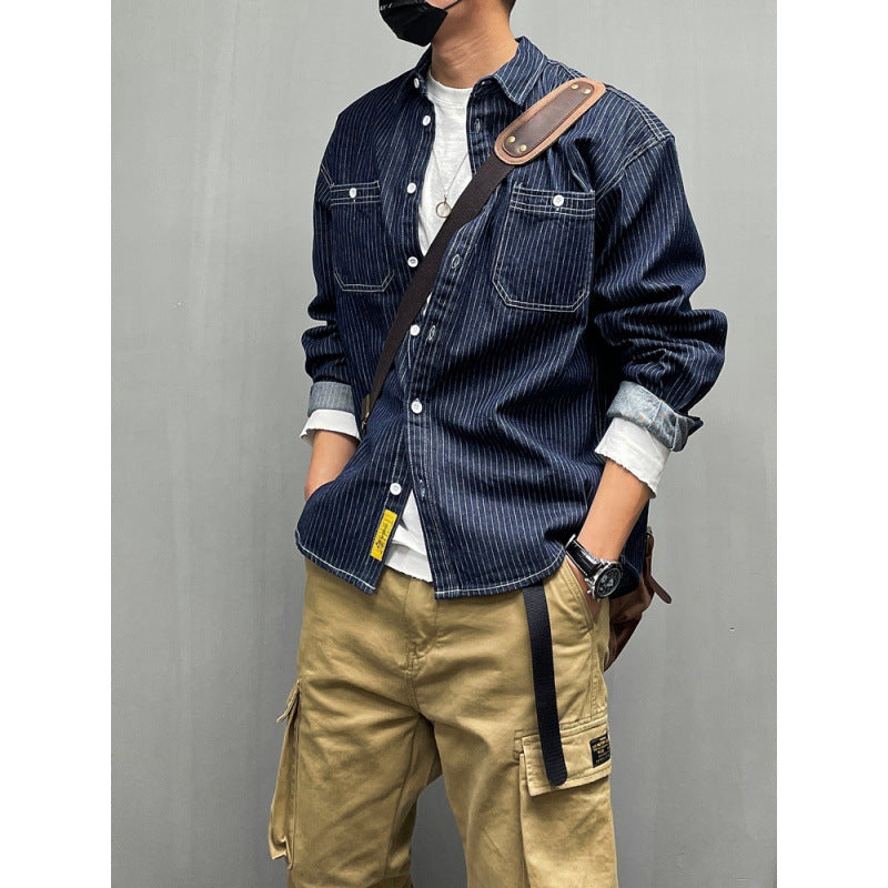 Herren Lässige Denim-Hemdjacke mit Streifen Echo Archiv