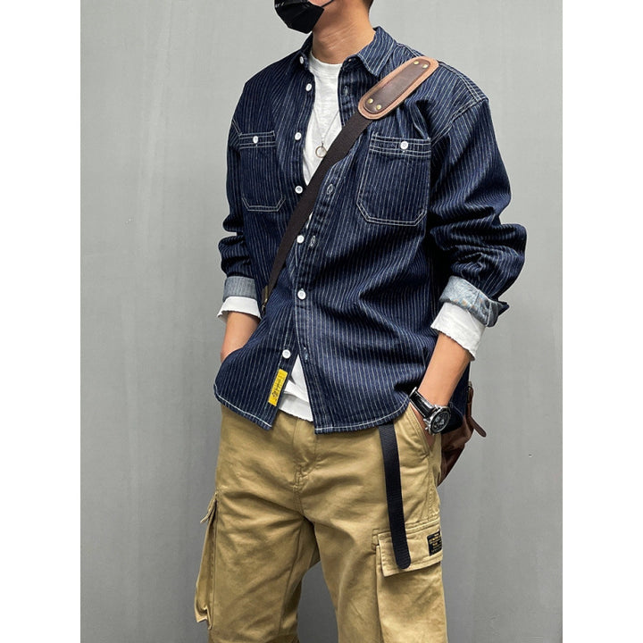 Herren Lässige Denim-Hemdjacke mit Streifen Echo Archiv