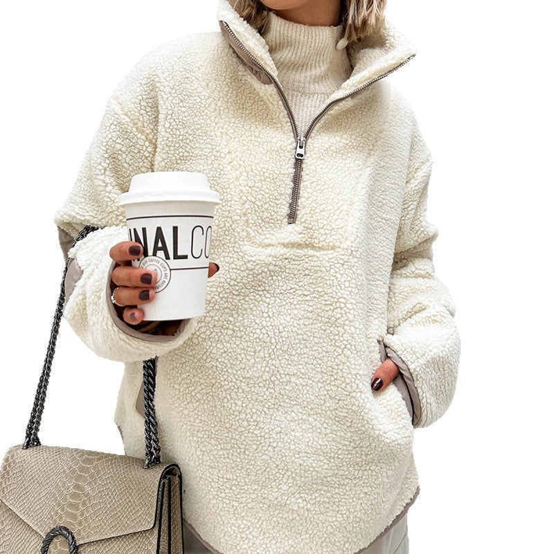 Damen Oversized Sherpa-Fleece Pullover mit halbem Reißverschluss und Kängurutasche Echo Archiv