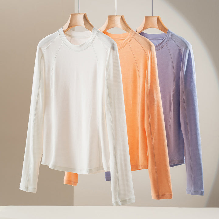 Damen Leichtes Longsleeve-Feinstrickshirt mit Raglanärmeln und Rundhalsausschnitt Echoarchiv