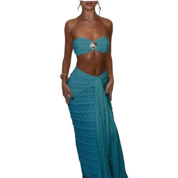 Damen Kleidungsset aus feiner Spitze und elegantem Wickelsaum Echo Archiv
