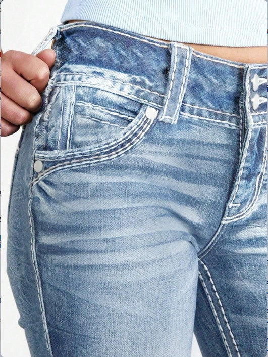 Damen enge High-Waist Skinny-Jeans mit sichtbarer Kontrastnaht Echo Archiv