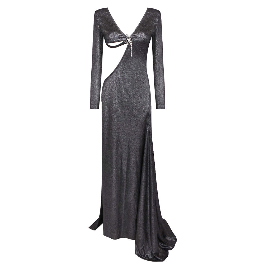 Damen Glamouröses Abendkleid mit tiefem V-Ausschnitt und seitlichem Schlitz Echo Archiv