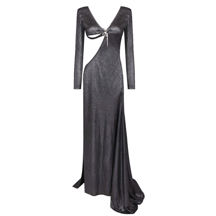 Damen Glamouröses Abendkleid mit tiefem V-Ausschnitt und seitlichem Schlitz Echo Archiv