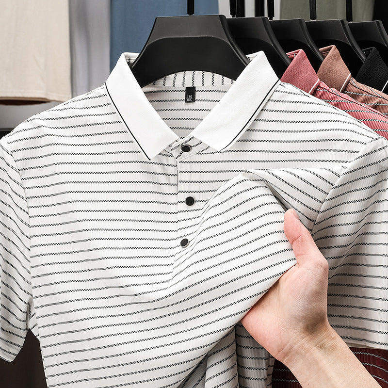 Herren modisches Kurzarm Poloshirt mit feinem Streifenmuster und atmungsaktiver Technologie Echoarchiv