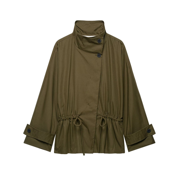 Damen Kurze Utility-Capejacke mit Tunnelzug, hohem Stehkragen und verstellbaren Ärmelriegeln Echoarchiv